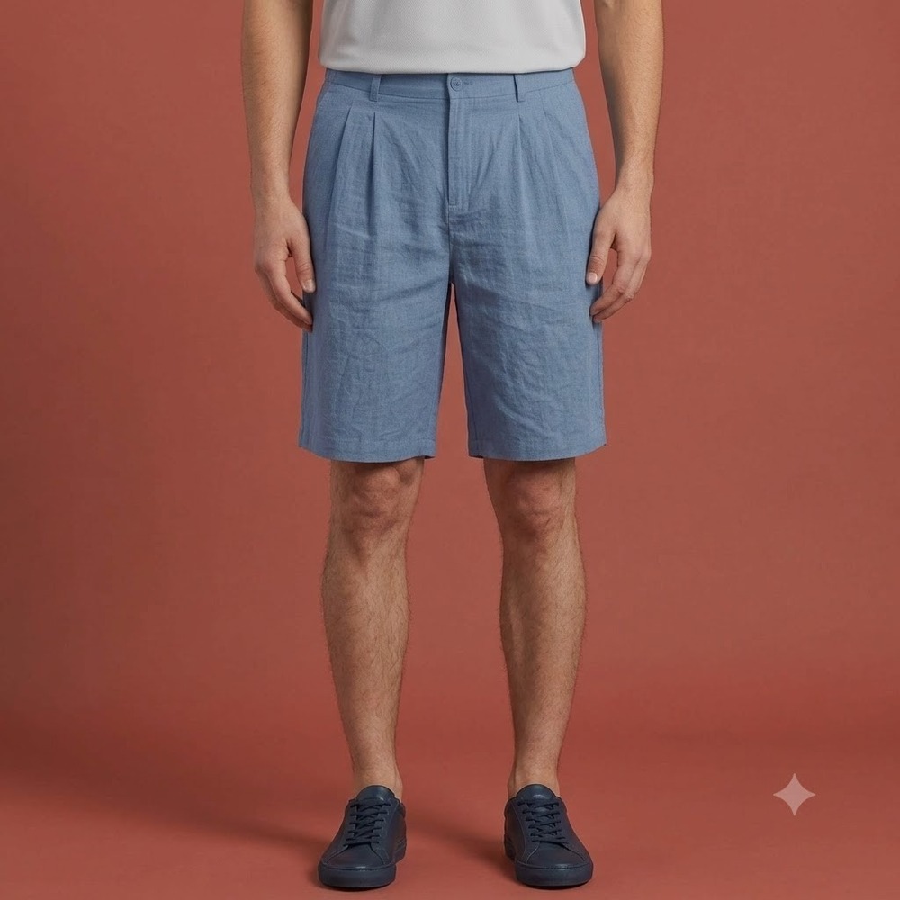 Willit‎ Linen Shorts Mens XL Blue Elastic Waist 10" Inseam Casual